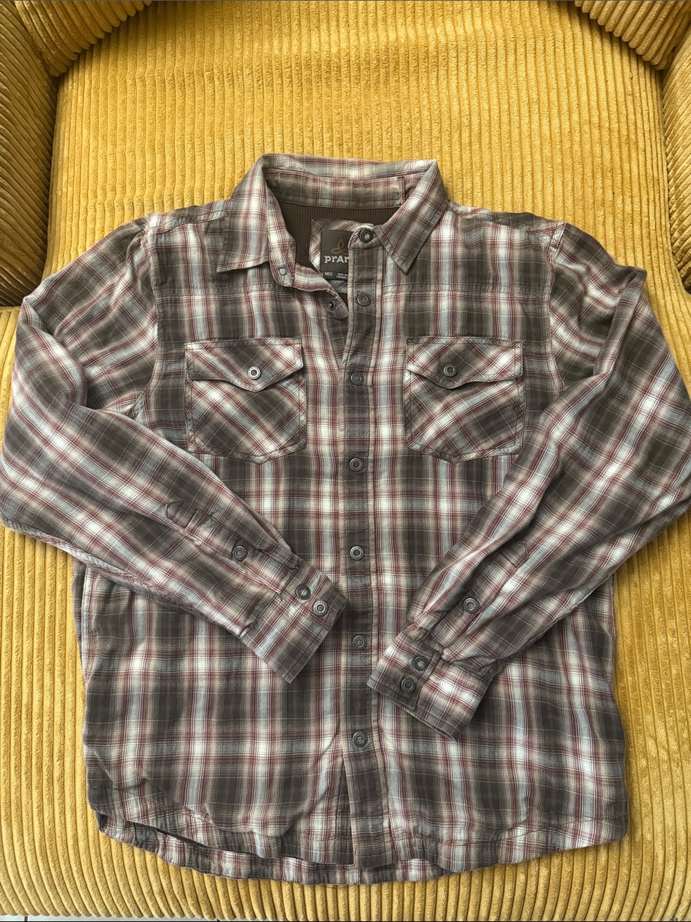 prAna Asylum Flannel long sleeve Shirt‎ Plaid Waffle Lined Mens Medium m